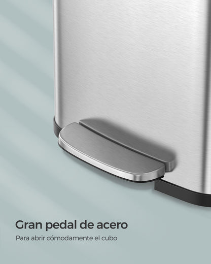 Cubo de Basura, 50 L, Cubo basura cocina, Tapas de Cierre Suave, Plata y Negro, SONGMICS, 5