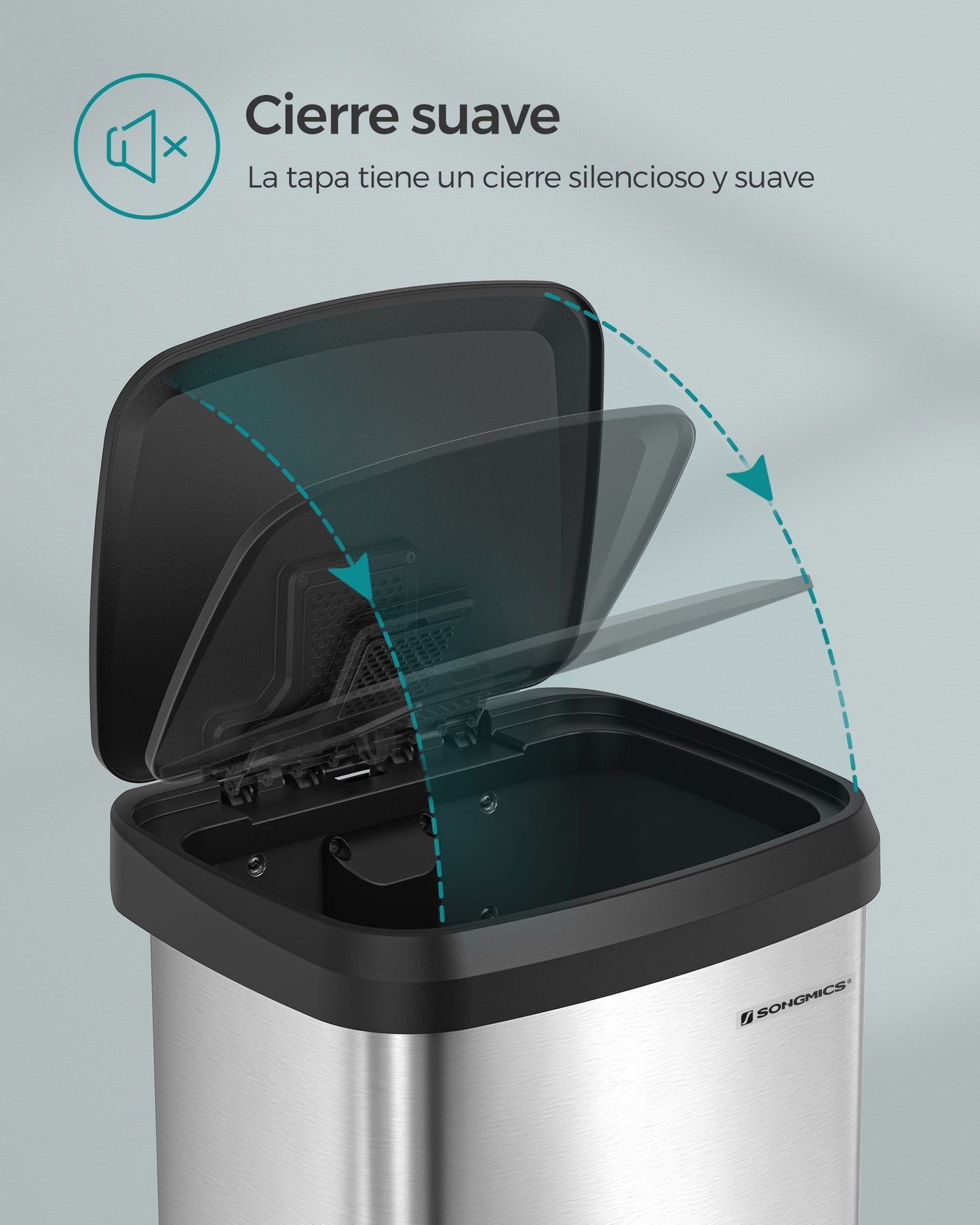 Cubo de Basura, 50 L, Cubo basura cocina, Tapas de Cierre Suave, Plata y Negro, SONGMICS, 2