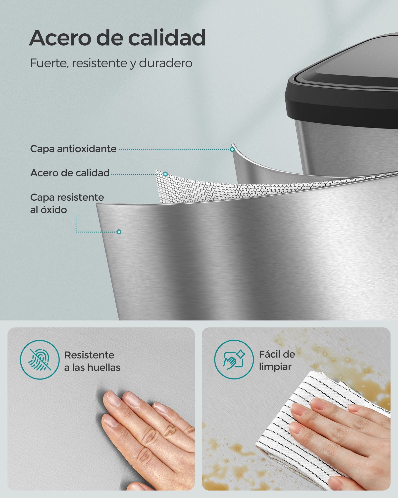 Cubo de Basura, 50 L, Cubo basura cocina, Tapas de Cierre Suave, Plata y Negro, SONGMICS, 7