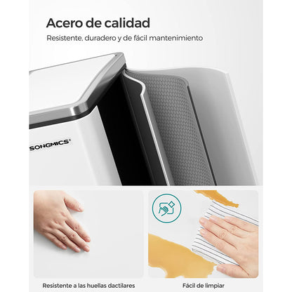 Cubo de Basura, 2x15 L, Cubo basura reciclaje, Cubo basura cocina, con Cubeta Doble, con Pedal, Acero, Blanco, SONGMICS, 7