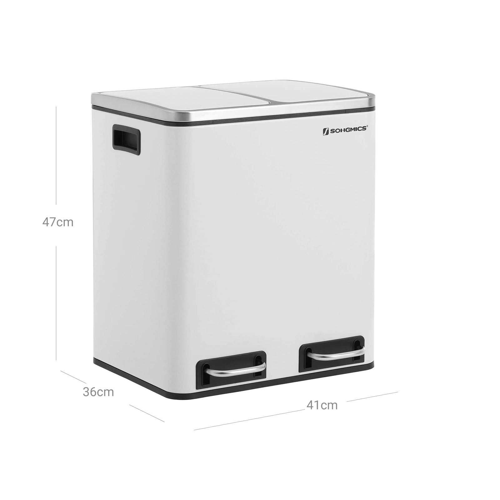 Cubo de Basura, 2x15 L, Cubo basura reciclaje, Cubo basura cocina, con Cubeta Doble, con Pedal, Acero, Blanco, SONGMICS, 6