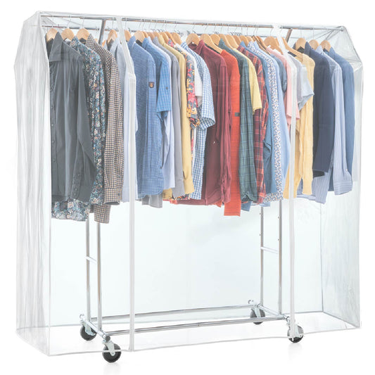 Burro Ropa Resistente, con Funda, Carga 110 kg, Perchero Doble Barra, con Ruedas, Acero Cromado, Tatkraft Denver & Safe