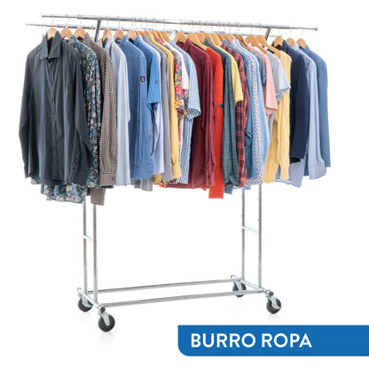 Burro Ropa Resistente, con Funda, Carga 110 kg, Perchero Doble Barra, con Ruedas, Acero Cromado, Tatkraft Denver & Safe, 2