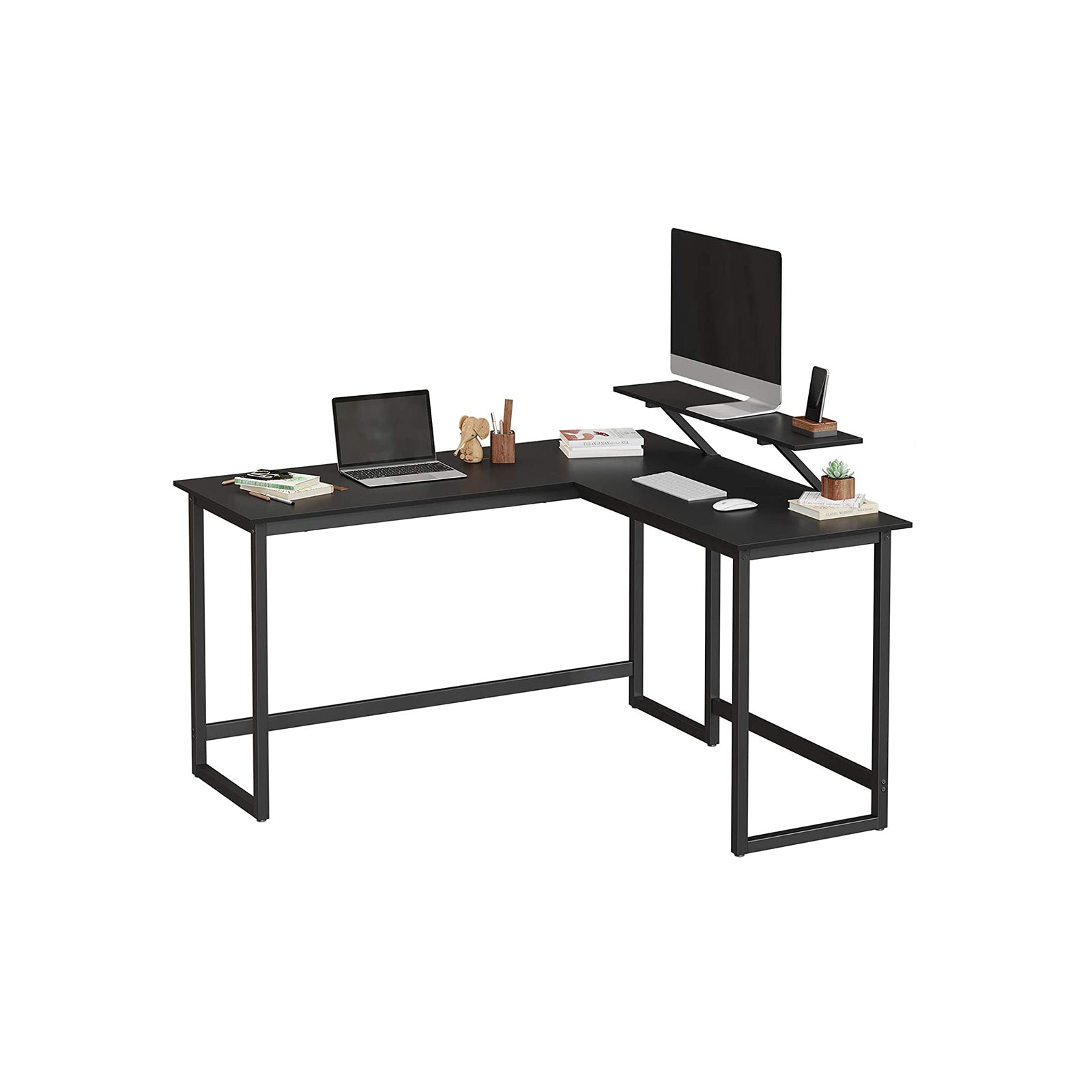 Escritorio Esquinero, Mesa Ordenador, Mesa Oficina, con Soporte de Monitor, Oficina en Casa, Negro, Vasagle, 2