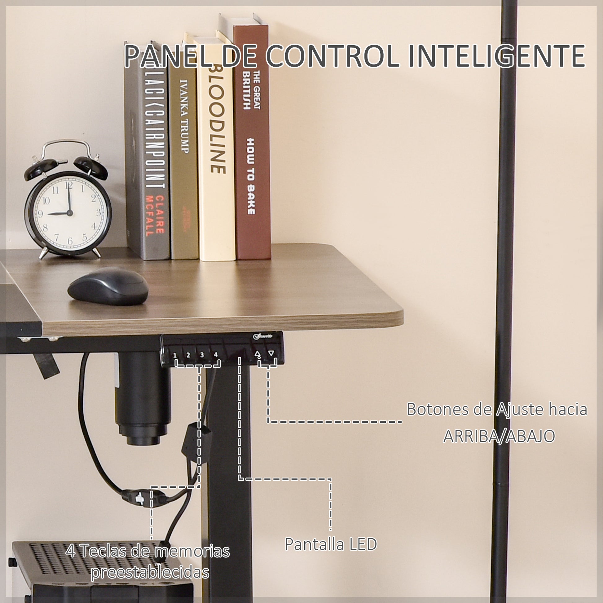 Escritorio elevable, Eléctrico, Mesa regulable en altura, con Altura Ajustable y 4 Teclas de Memoria para Oficina Hogar, Vinsetto, 3