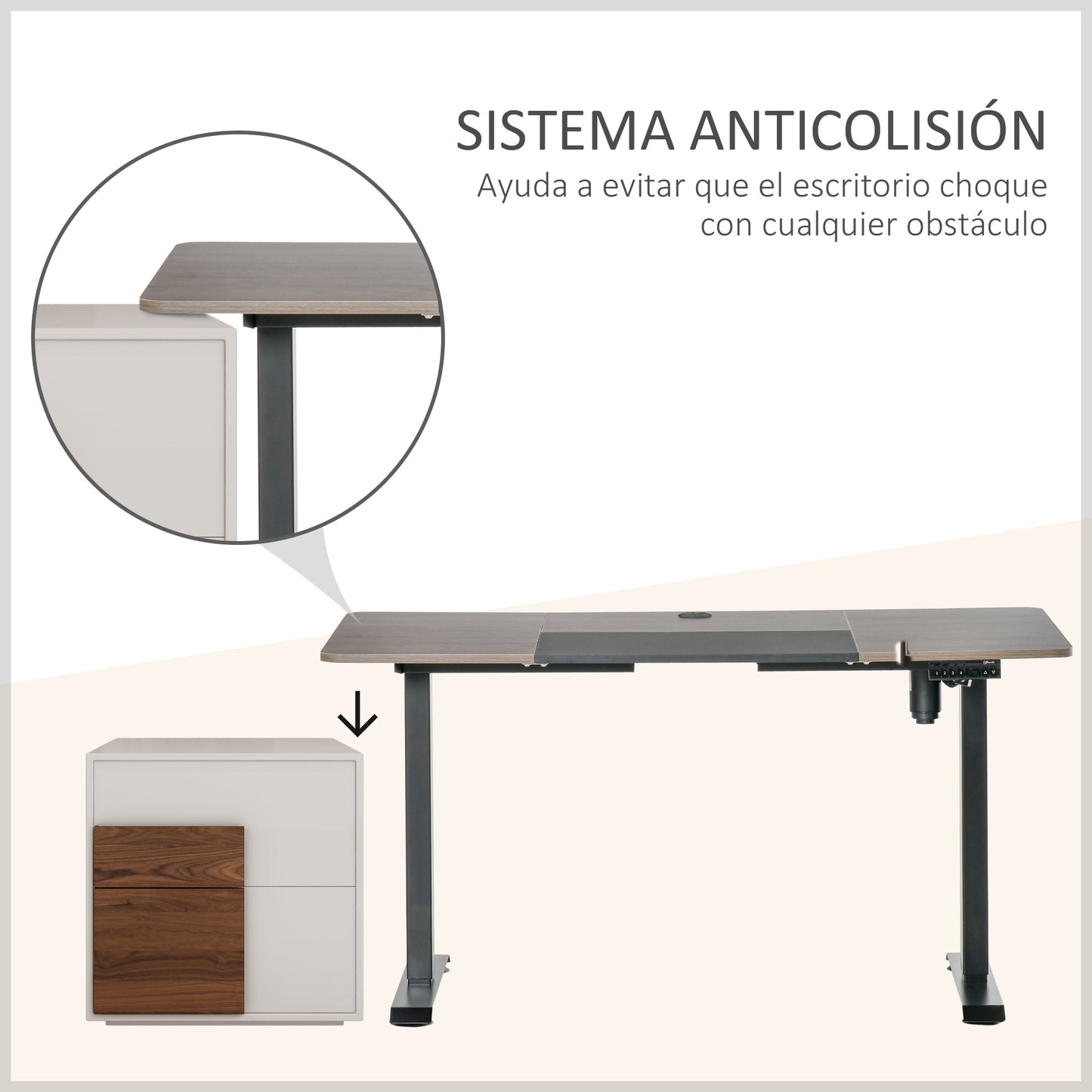 Escritorio elevable, Eléctrico, Mesa regulable en altura, con Altura Ajustable y 4 Teclas de Memoria para Oficina Hogar, Vinsetto, 5