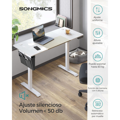 Escritorio elevable, Eléctrico, 60x140x(72-120) cm, Mesa regulable en altura, Memoria con 4 Alturas, Blanco SONGMICS, 3