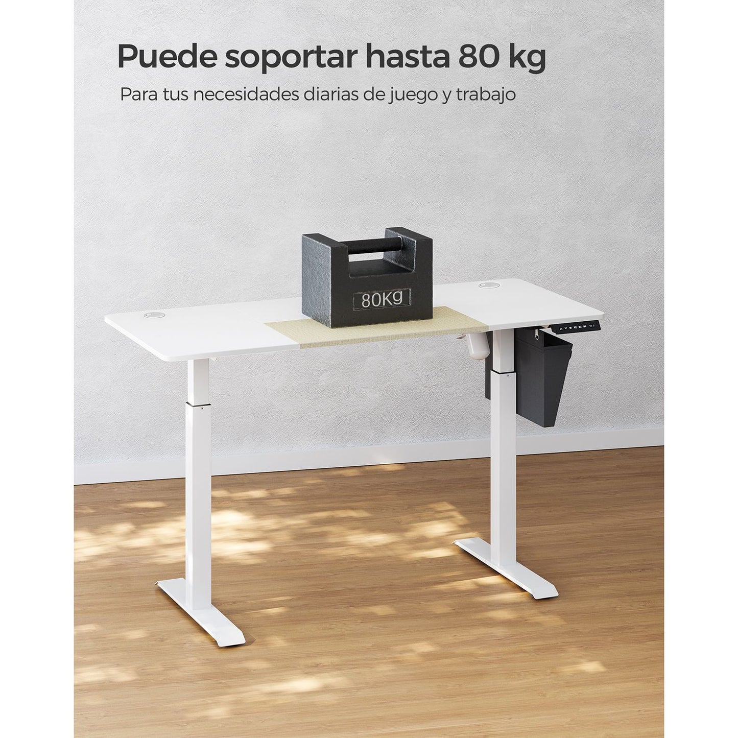 Escritorio elevable, Eléctrico, 60x140x(72-120) cm, Mesa regulable en altura, Memoria con 4 Alturas, Blanco SONGMICS, 2