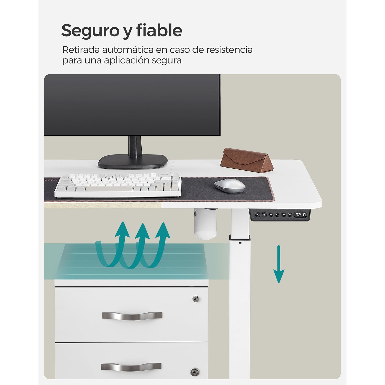 Escritorio elevable, Eléctrico, 60x140x(72-120) cm, Mesa regulable en altura, Memoria con 4 Alturas, Blanco SONGMICS, 4