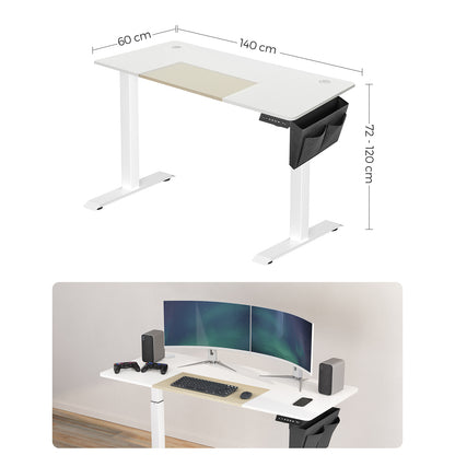Escritorio elevable, Eléctrico, 60x140x(72-120) cm, Mesa regulable en altura, Memoria con 4 Alturas, Blanco SONGMICS, 6