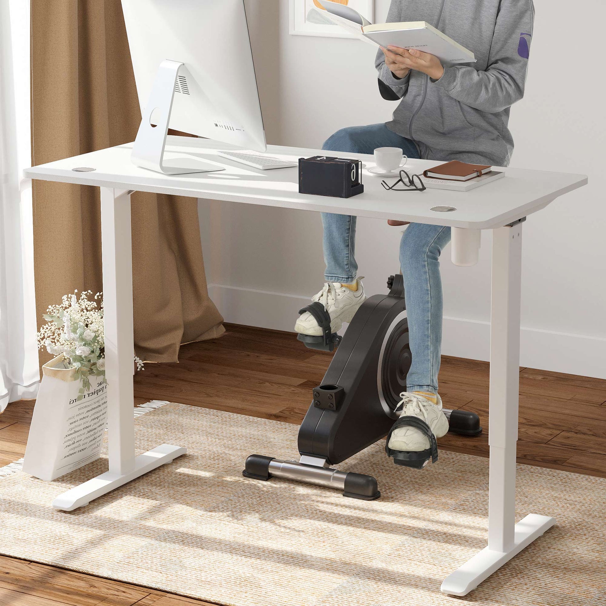 Mesa regulable en altura, Eléctrico Escritorio elevable, 70x140x(73-114) cm, Estructura Escritorio con Motor, Blanco, SONGMICS