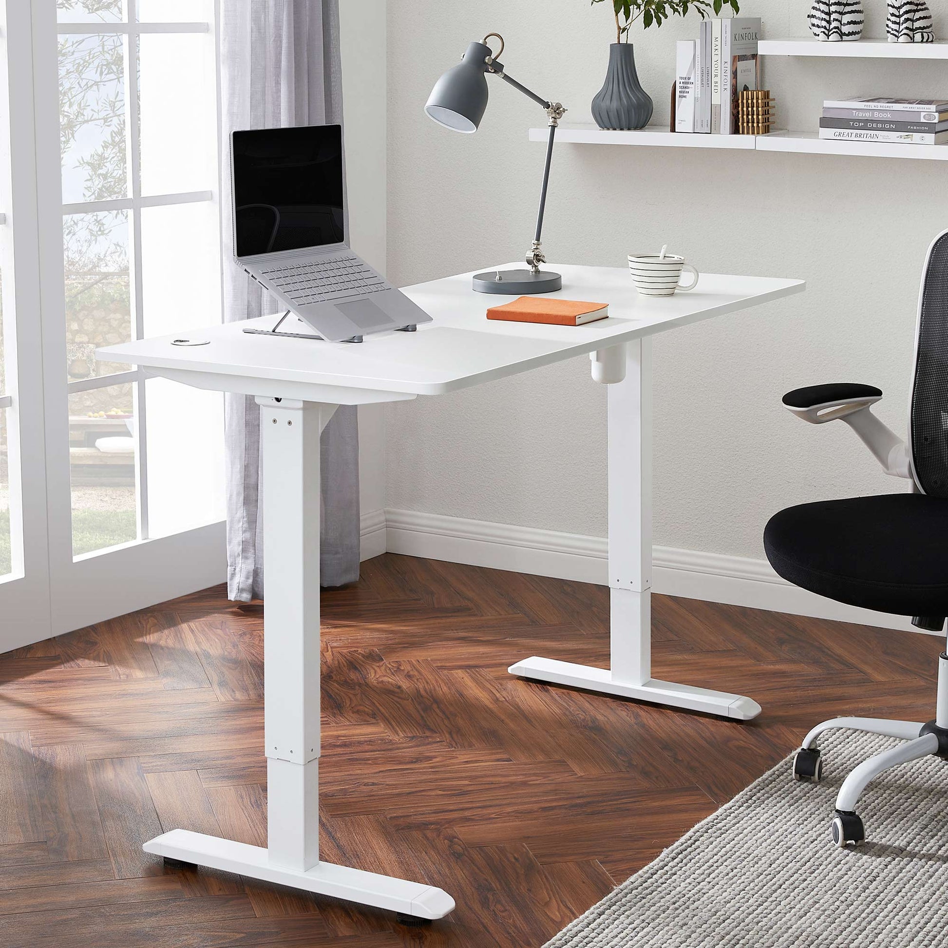 Mesa regulable en altura, Eléctrico Escritorio elevable, 70x140x(73-114) cm, Estructura Escritorio con Motor, Blanco, SONGMICS, 3