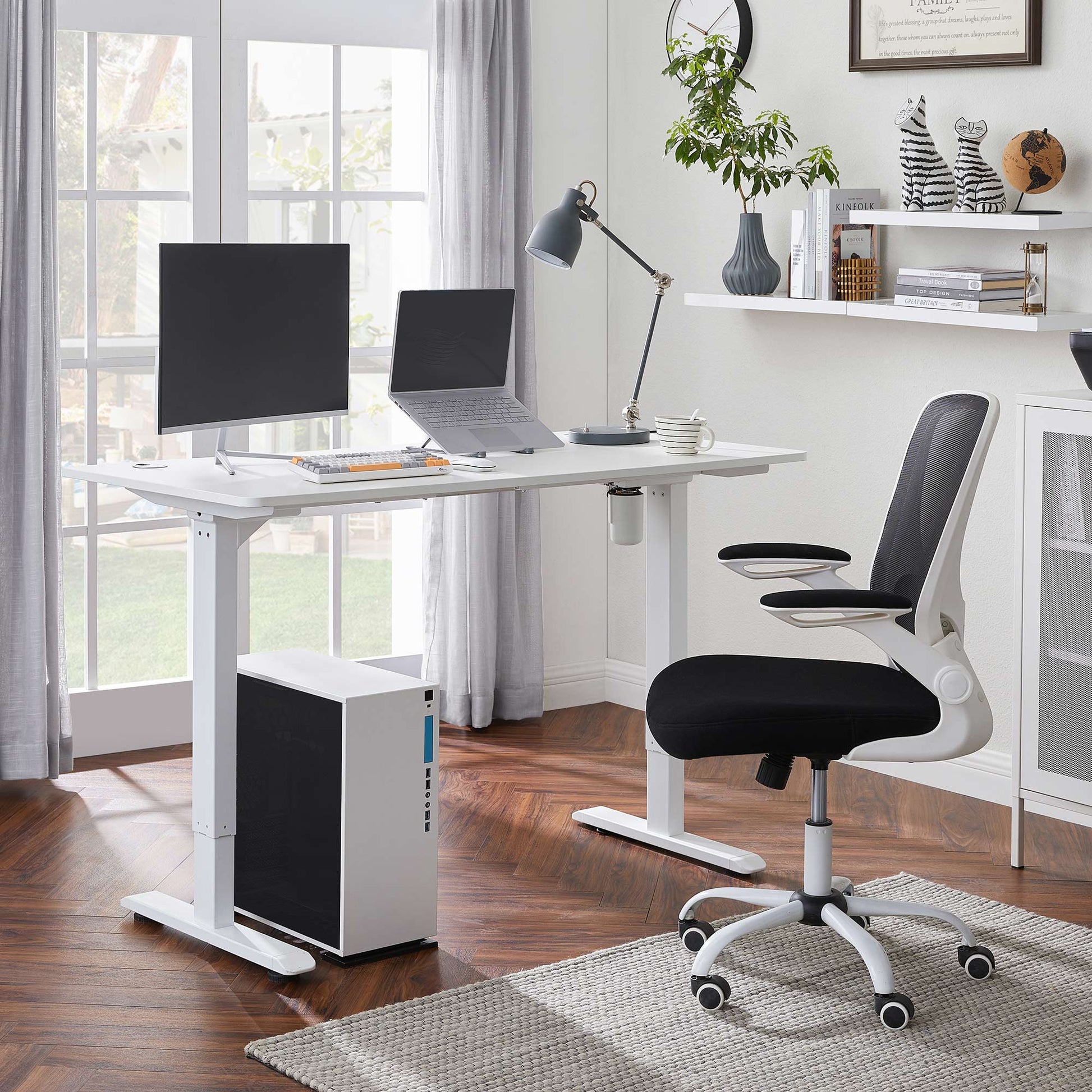 Mesa regulable en altura, Eléctrico Escritorio elevable, 70x140x(73-114) cm, Estructura Escritorio con Motor, Blanco, SONGMICS, 4