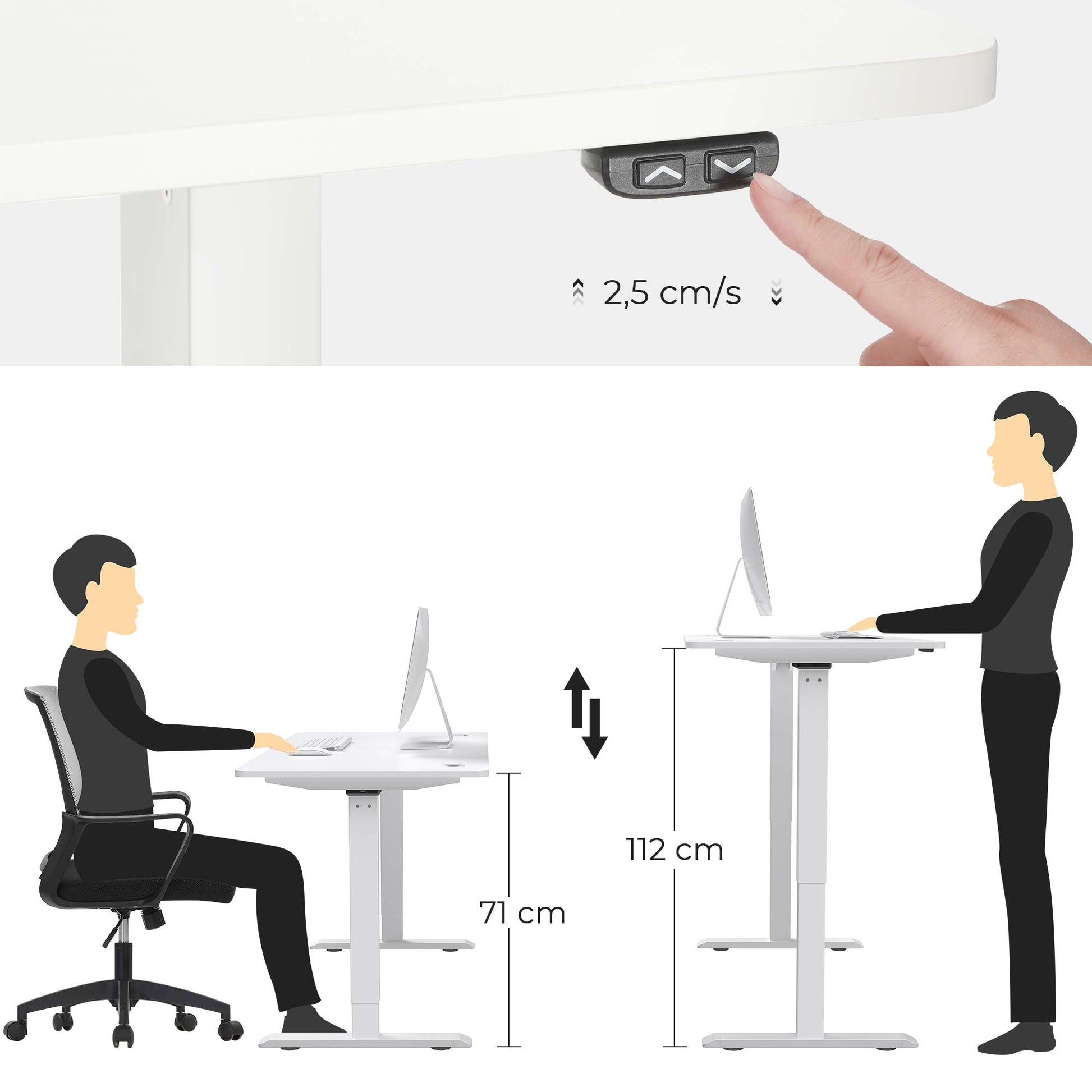 Mesa regulable en altura, Eléctrico Escritorio elevable, 70x140x(73-114) cm, Estructura Escritorio con Motor, Blanco, SONGMICS, 2