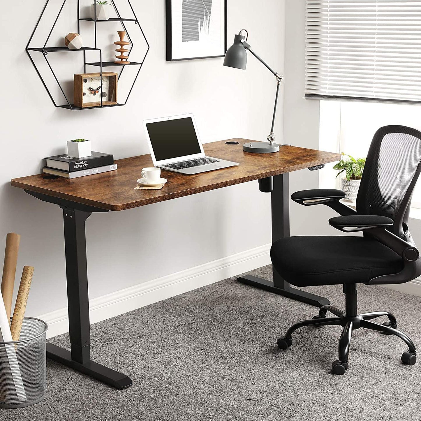 Escritorio elevable, Mesa regulable en altura, Eléctrico, 70x140x(73-114) cm, Estructura Escritorio con Motor, SONGMICS