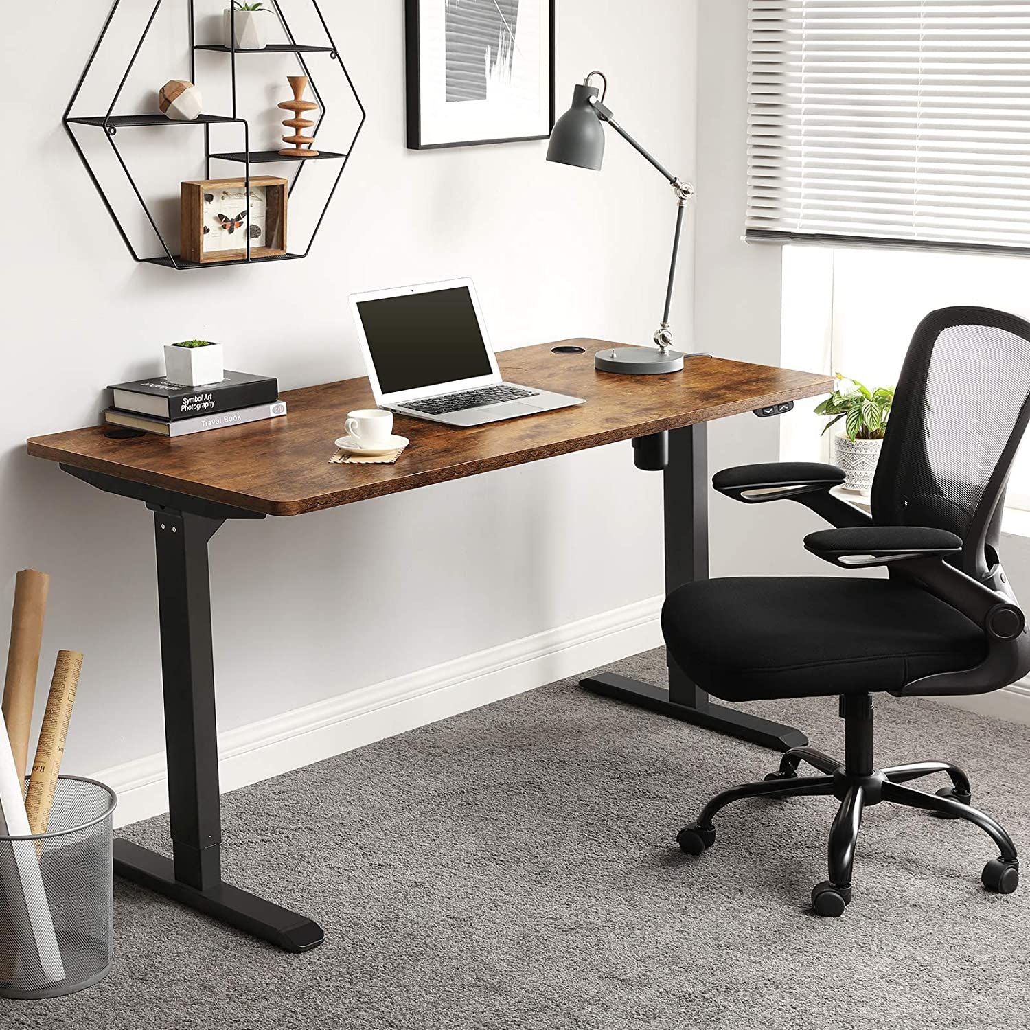 Escritorio elevable, Mesa regulable en altura, Eléctrico, 70x140x(73-114) cm, Estructura Escritorio con Motor, SONGMICS, 8