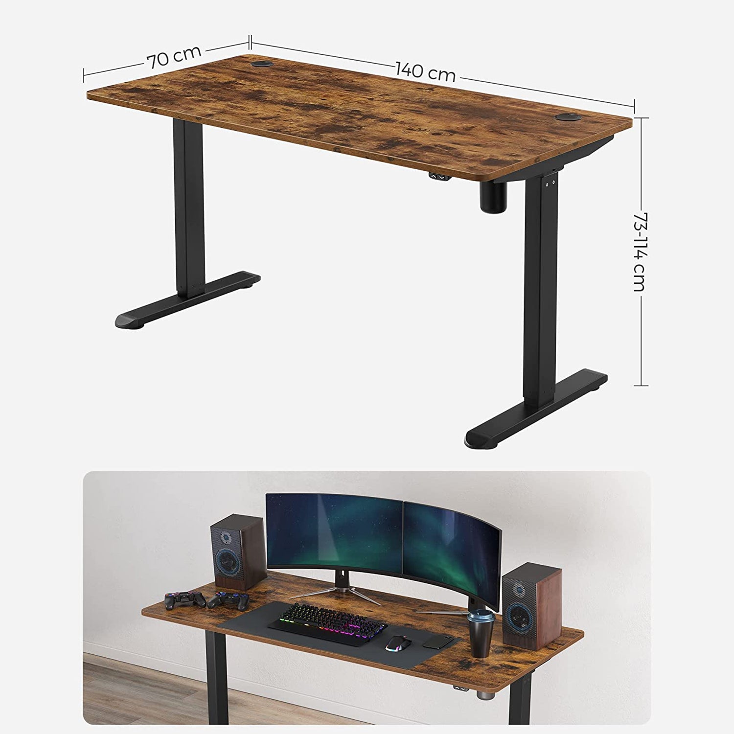 Escritorio elevable, Mesa regulable en altura, Eléctrico, 70x140x(73-114) cm, Estructura Escritorio con Motor, SONGMICS, 6