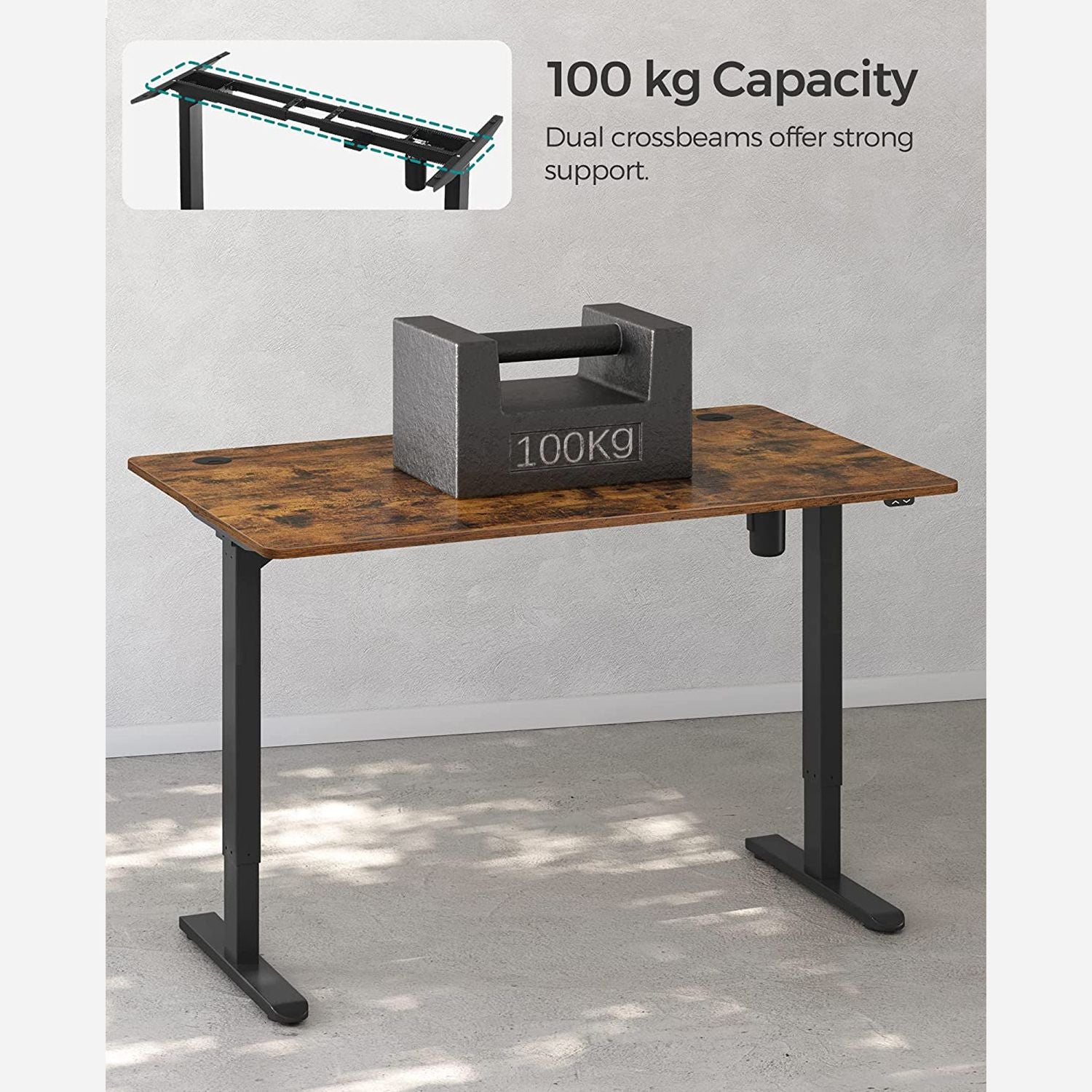 Escritorio elevable, Mesa regulable en altura, Eléctrico, 70x140x(73-114) cm, Estructura Escritorio con Motor, SONGMICS, 3