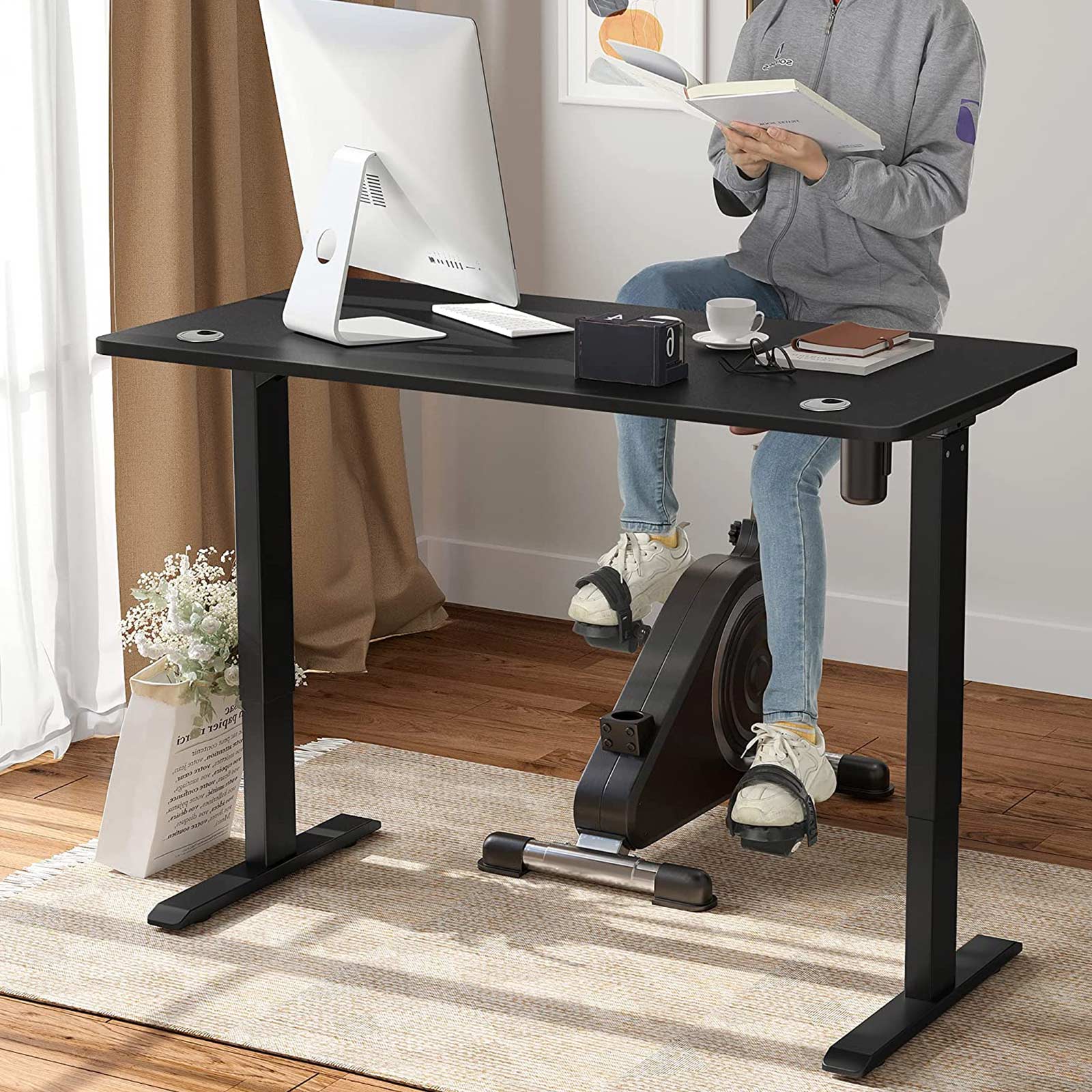 Escritorio elevable, Mesa regulable en altura, Eléctrico, 70x140x(73-114) cm, Estructura Escritorio con Motor Negro, SONGMICS
