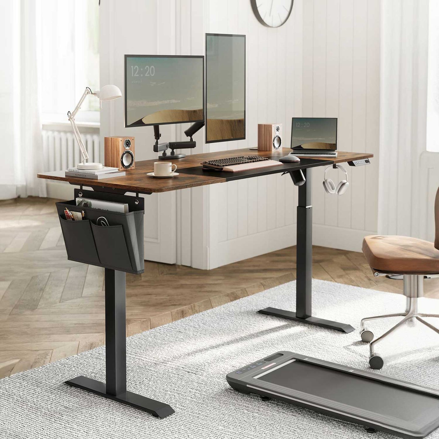 Escritorio elevable, Eléctrico, 70x160x(72-120) cm, Mesa regulable en altura, Memoria con 4 Alturas, Marrón y Negro, SONGMICS