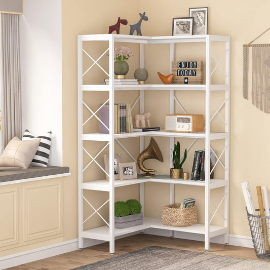 Estanteria, Estanteria Libreria, Estanteria Esquinera, de 5 estantes, Estante de Almacenamiento, Blanco, Tribesigns, 1