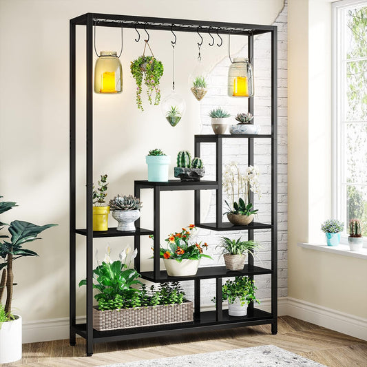 Estanteria Plantas, Soporte para Plantas, de 5 niveles, Grande, Soporte Macetas, con ganchos, Negro, Tribesigns, 1