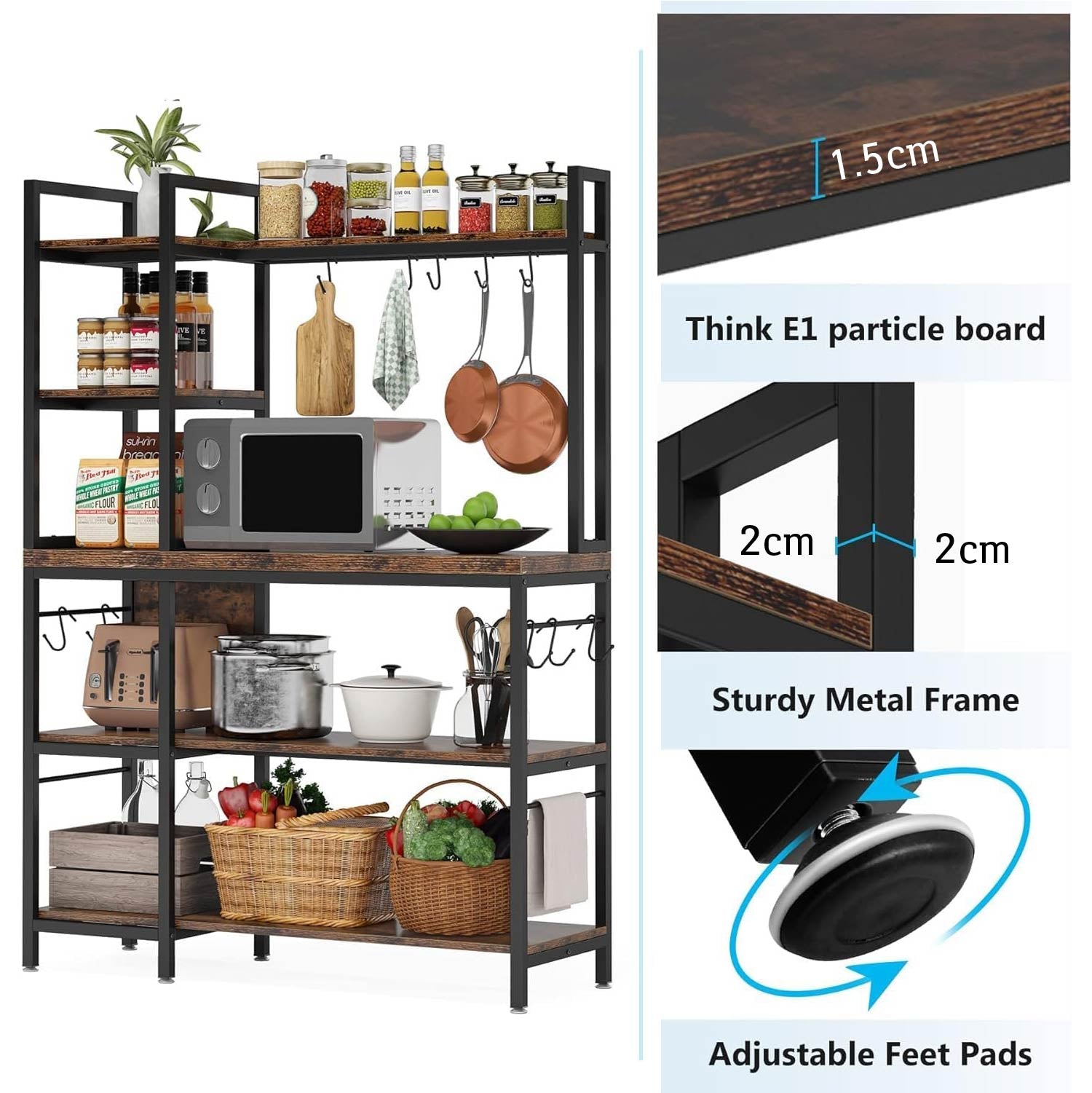 Estantería cocina, de 5 niveles, Soporte Microondas, Estante de almacenamiento de utilidad de cocina, Tribesigns, 5