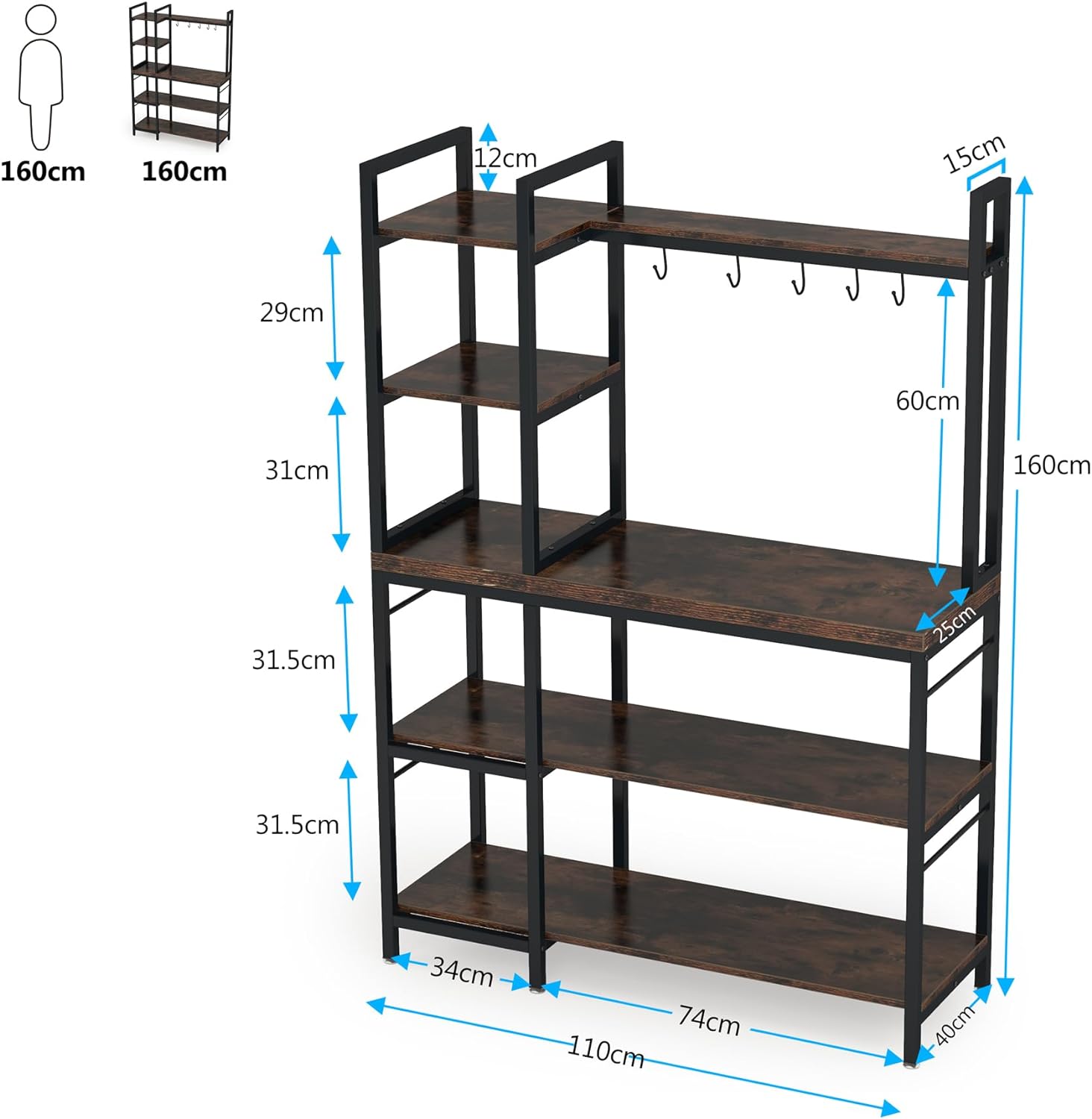 Estantería cocina, de 5 niveles, Soporte Microondas, Estante de almacenamiento de utilidad de cocina, Tribesigns, 6