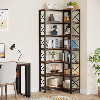 Estanteria, Estanteria Libreria, Estanteria Esquinera, 7 estantes, Librerias, Estanteria Salon, Tribesigns, 3