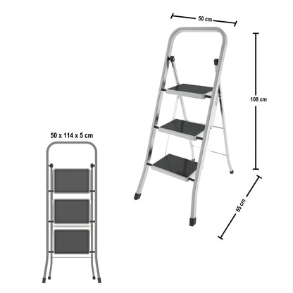  Escalera 3 peldaños, Escaleras de aluminio, Escalera plegable, medida peldaño 30x21 cm, carga 150 kg, Colombo FACTOTUM ALUMINIUM , 2