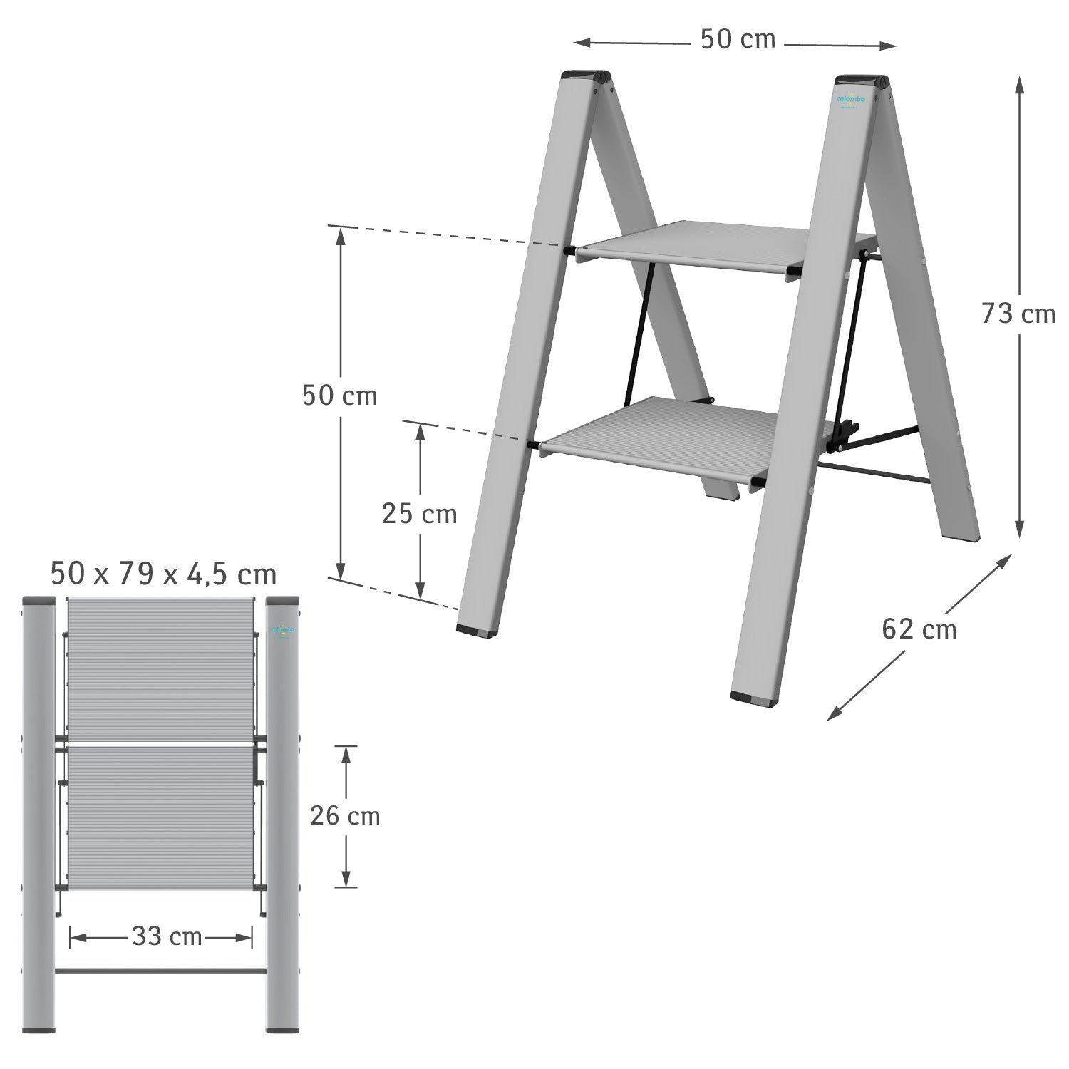 Escaleras, taburetes de aluminio, 2 pasos, Colombo Leonardo 2