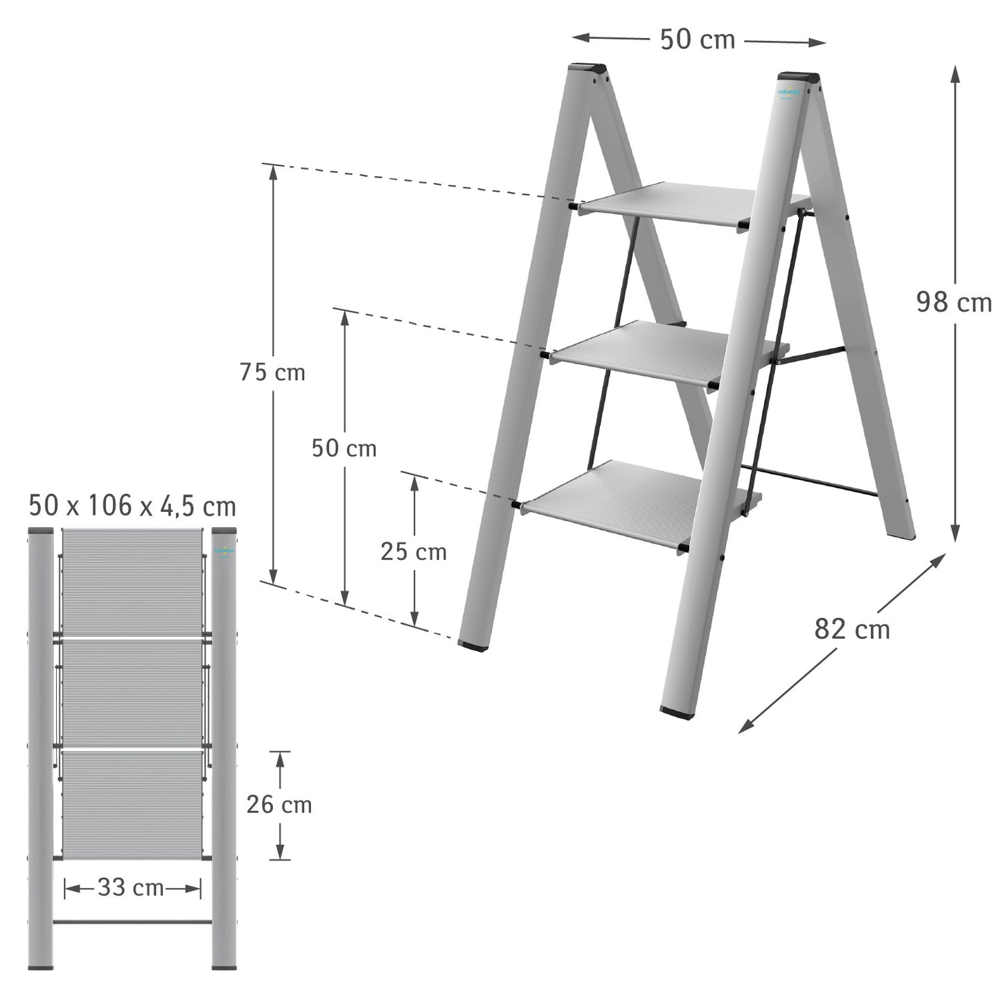 Escalera, taburete de aluminio, escalera plegable, 3 pasos, Colombo Leonardo 3