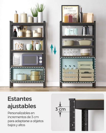 Estanteria, 5 Niveles, Estantería metálica, Estanteria estrecha, 30 x 75 x 150 cm, Carga de 650 kg, Negro, Songmics, 5