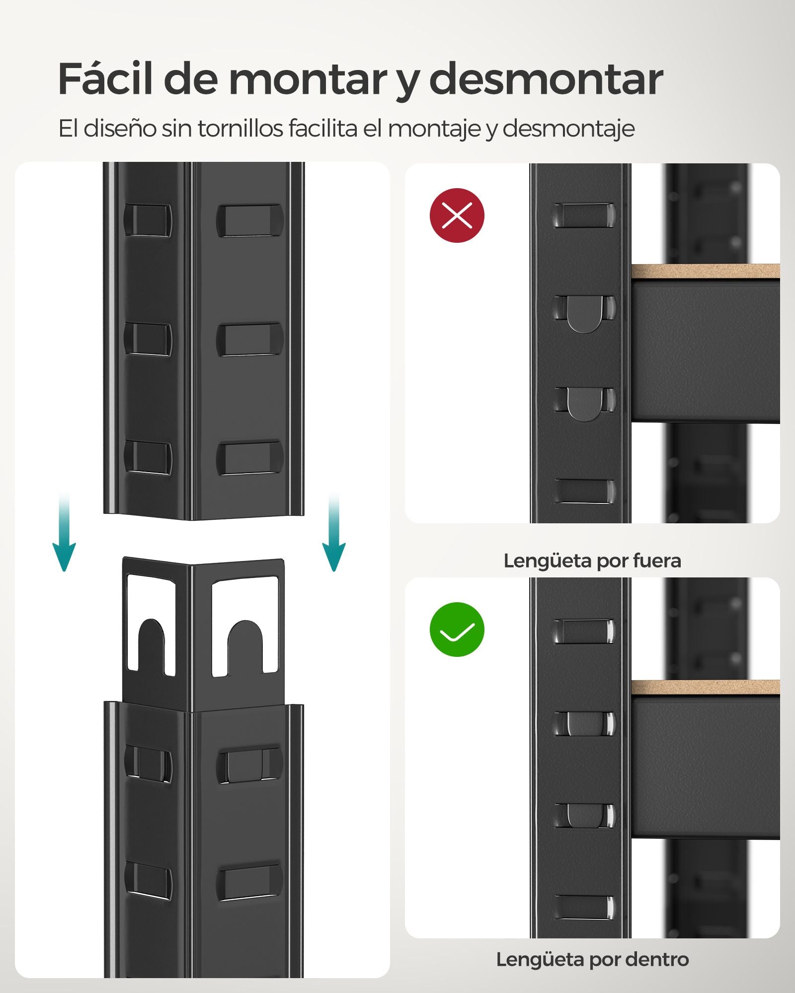 Estanteria, 5 Niveles, Estantería metálica, Estanteria estrecha, 30 x 75 x 150 cm, Carga de 650 kg, Negro, Songmics, 6