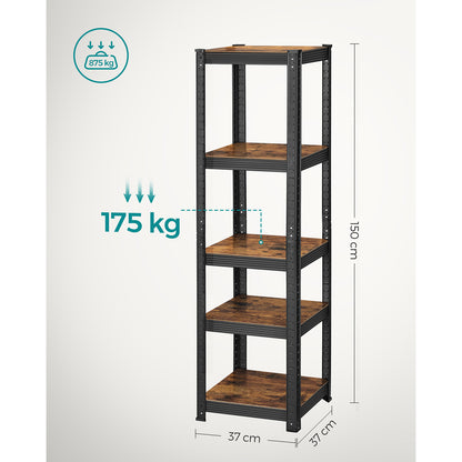 Estanteria, 5 Niveles, Estantería metálica, 37x37x150 cm, Estanterias garaje, Carga de 400 kg, Marrón Rústico y Negro, Songmics, 8