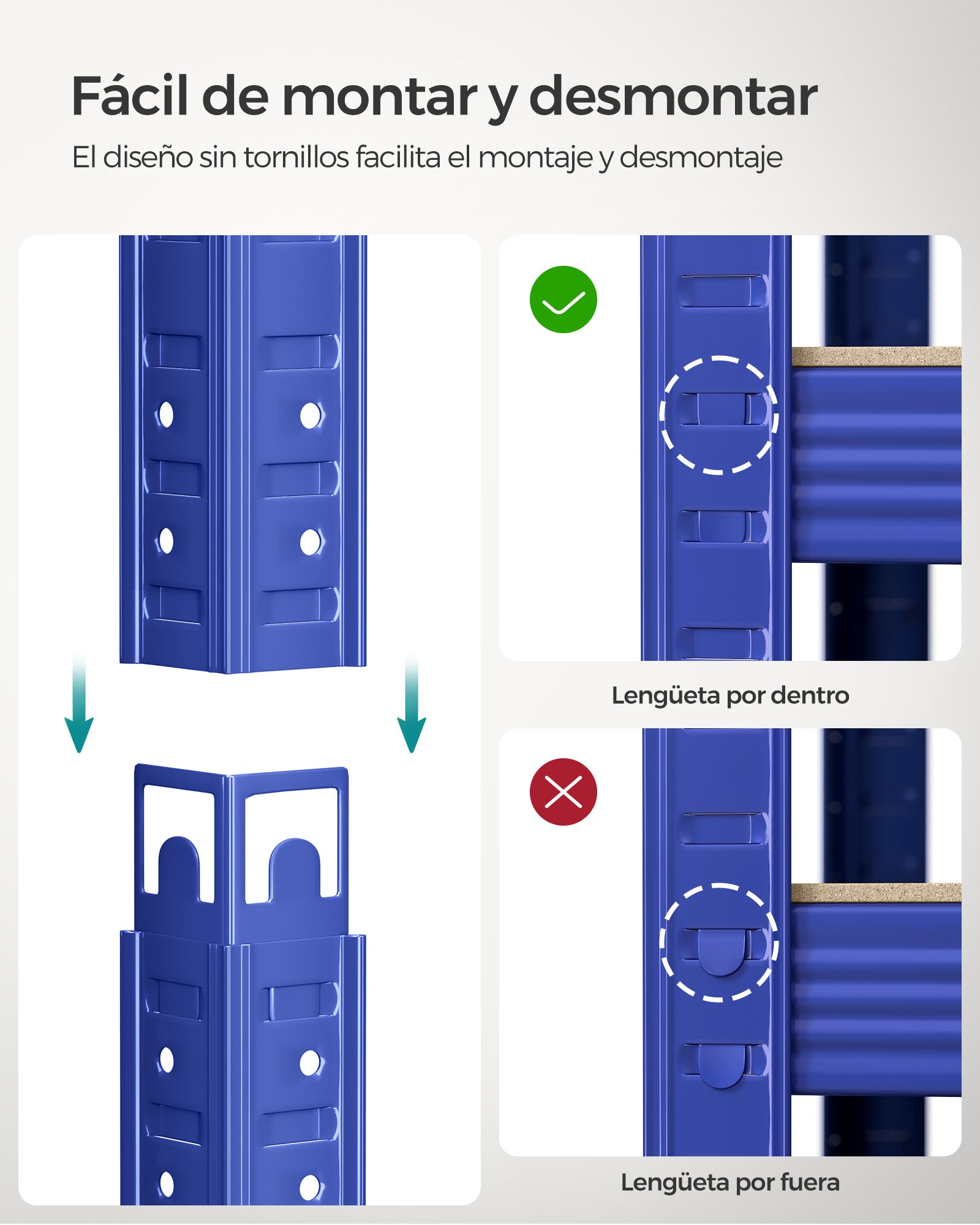 Estanteria, Estantería metálica, 5 Niveles, Estanterias garaje, 50 x 100 x 200 cm, Carga de 600 kg, Azul, Songmics, 6