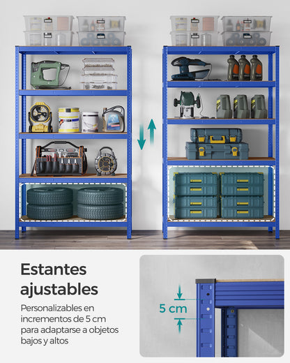 Estanteria, 5 Niveles, Estantería metálica, Carga de 750 kg, Estanterias garaje, 60 x 120 x 200 cm, Azul, Songmics, 5