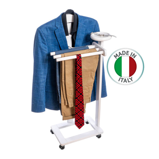 Tatkraft Graf - Galán de noche mueble, Made in Italy, Galán de Noche, para Traje, Pantalón y Camisa, Galán de noche moderno, Madera, Color blanco