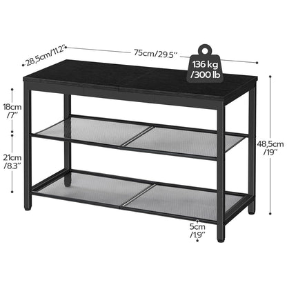 Zapatero, 3 Niveles, Banco Zapatero, con 2 Estantes de malla, Zapatero Estrecho, Zapatero Recibidor, Marco de Metal, Negro, HOOBRO, 4