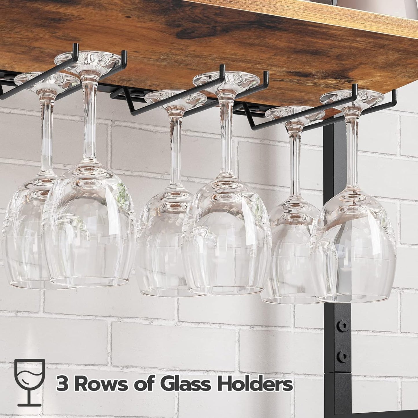 Botellero Vino, para hasta 16 Botellas, Botellero Bar, 5 Niveles, Soporte copas, Estructura de metal, Marrón y Negro, HOOBRO, 3