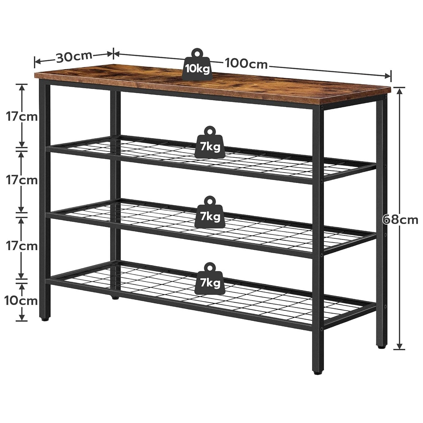 Zapatero, 4 Niveles, Capacidad para 20-25 Pares, Zapatero estrecho, Zapatero Recibidor, Marco de Metal, Marrón y Negro, HOOBRO, 3