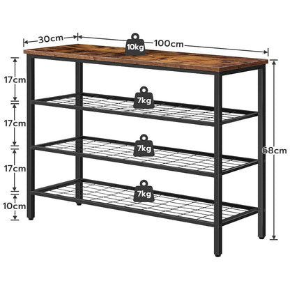 Zapatero, 4 Niveles, Capacidad para 20-25 Pares, Zapatero estrecho, Zapatero Recibidor, Marco de Metal, Marrón y Negro, HOOBRO, 3