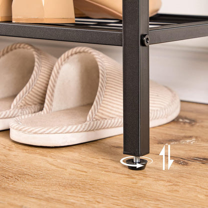 Zapatero, 4 Niveles, Capacidad para 20-25 Pares, Zapatero estrecho, Zapatero Recibidor, Marco de Metal, Marrón y Negro, HOOBRO, 4