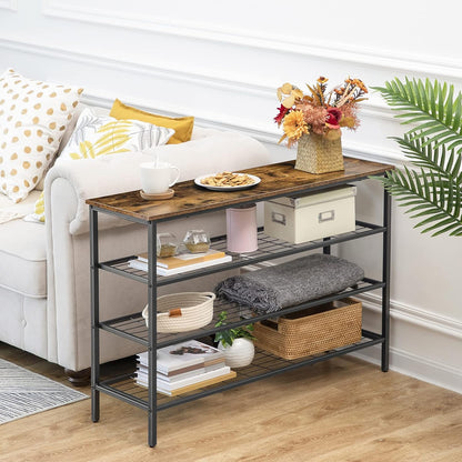 Zapatero, 4 Niveles, Capacidad para 20-25 Pares, Zapatero estrecho, Zapatero Recibidor, Marco de Metal, Marrón y Negro, HOOBRO, 6