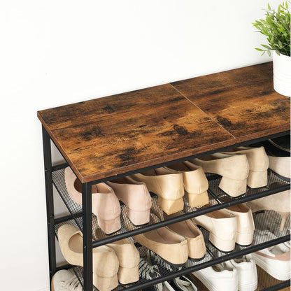 Zapatero, 5 Niveles, Capacidad para 16-20 Pares, Zapatero Recibidor, Zapatero Estrecho, Marco de Metal, Marrón y Negro, HOOBRO, 2