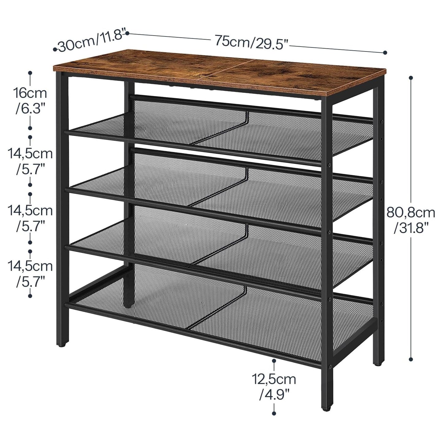 Zapatero, 5 Niveles, Capacidad para 16-20 Pares, Zapatero Recibidor, Zapatero Estrecho, Marco de Metal, Marrón y Negro, HOOBRO, 3