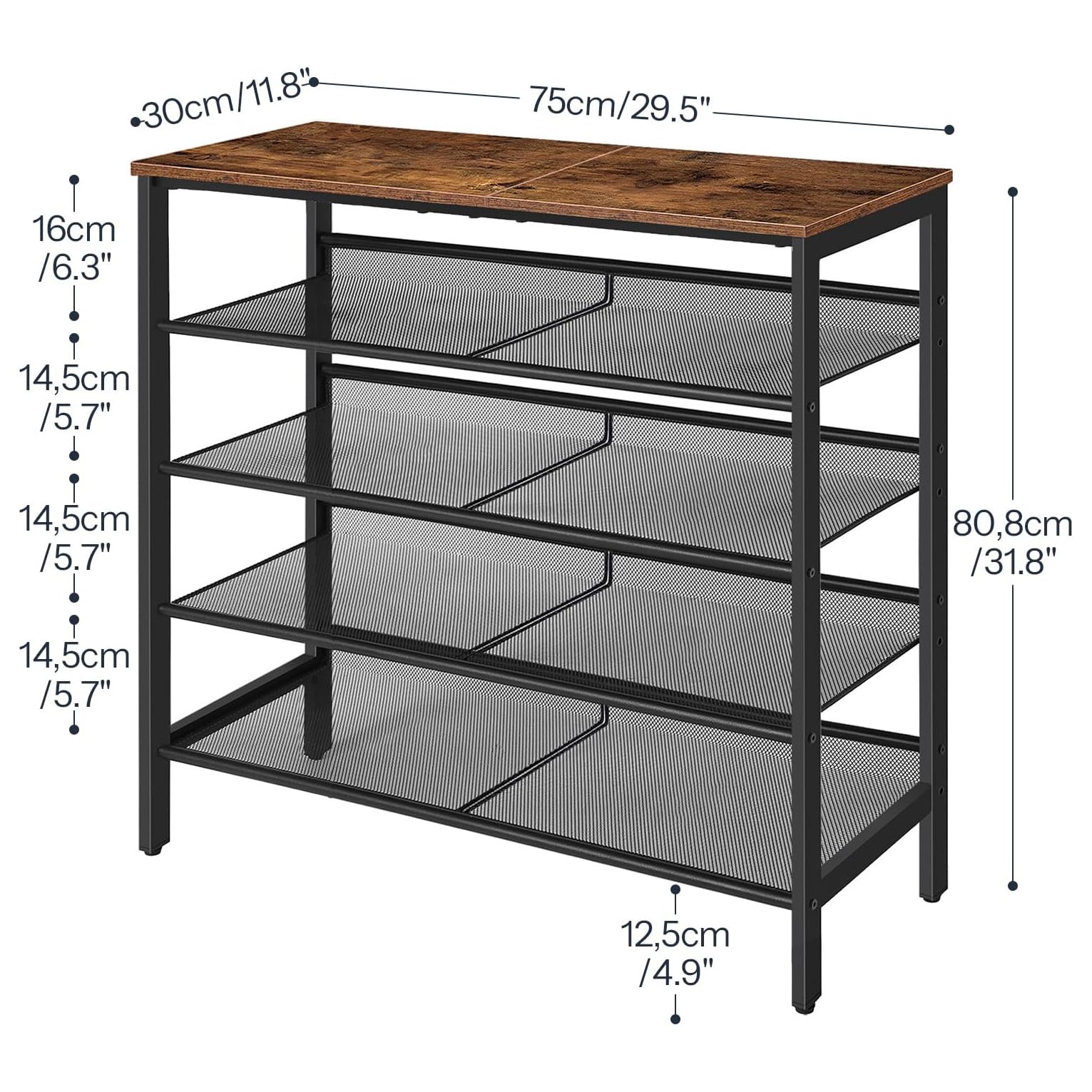 Zapatero, 5 Niveles, Capacidad para 16-20 Pares, Zapatero Recibidor, Zapatero Estrecho, Marco de Metal, Marrón y Negro, HOOBRO, 3