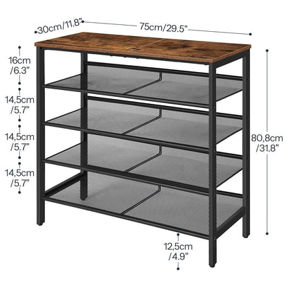 Zapatero, 5 Niveles, Capacidad para 16-20 Pares, Zapatero Recibidor, Zapatero Estrecho, Marco de Metal, Marrón y Negro, HOOBRO, 3