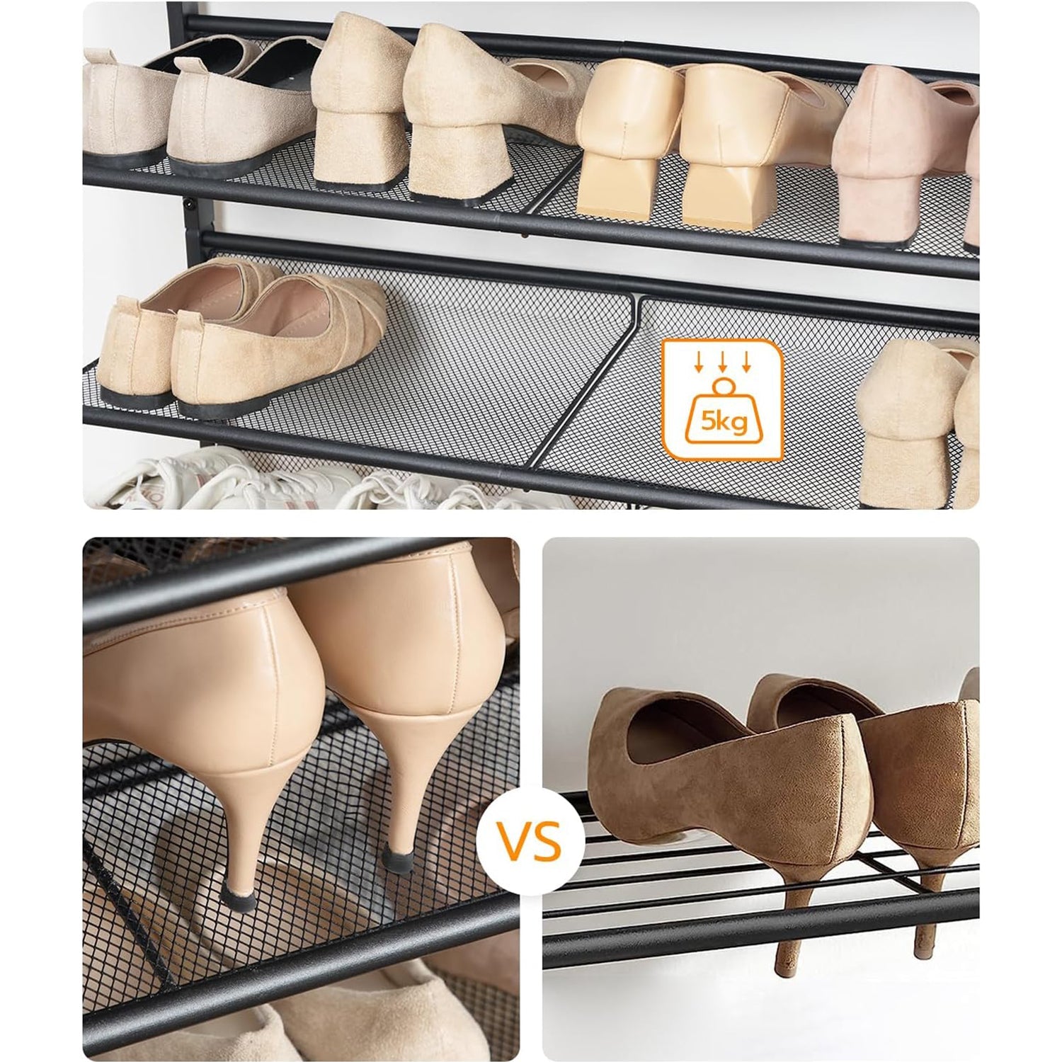 Zapatero, 5 Niveles, Capacidad para 16-20 Pares, Zapatero Recibidor, Zapatero Estrecho, Marco de Metal, Marrón y Negro, HOOBRO, 4