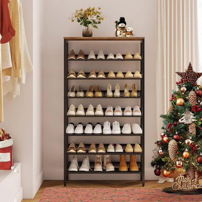 Zapatero, 8 Niveles, Capacidad para 24-32 Pares, Zapatero alto y estrecho, Zapatero Recibidor, Marco de Metal, Marrón y Negro, HOOBRO, 1